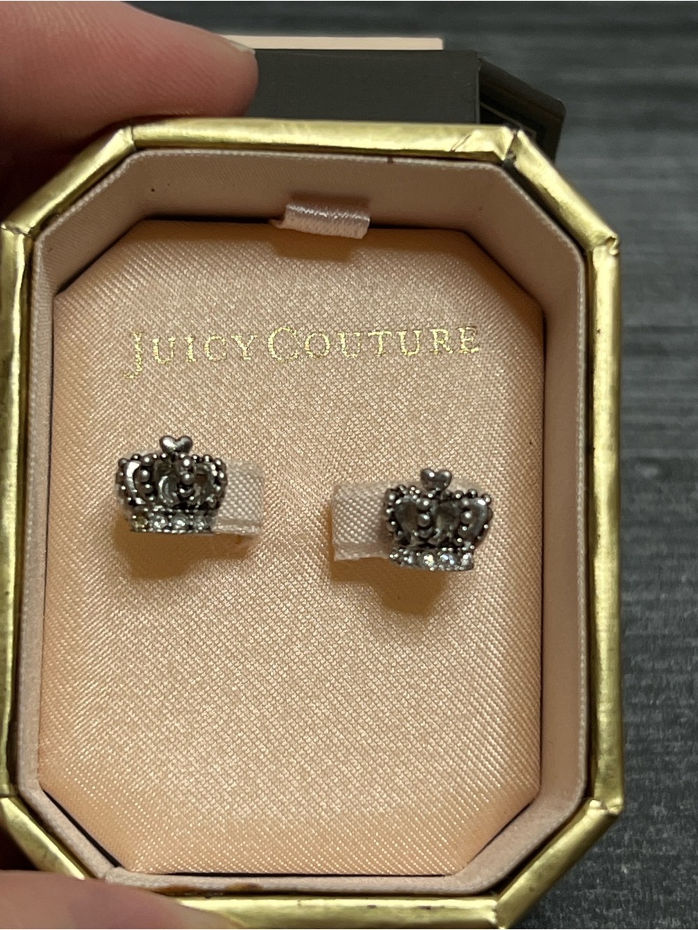 Vintage Juicy Couture Silver Crown Stud Earrings - Sparkling Silver Crown Design - Picture 2 of 5
